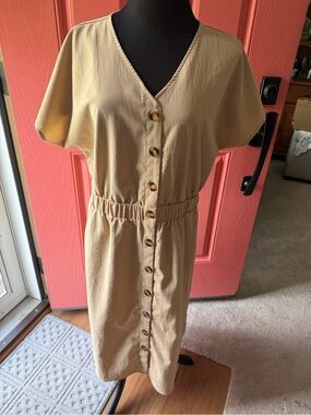 SHEIN Beige Button-Front Midi Dress